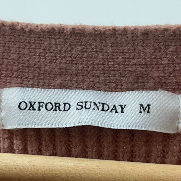 Oxford Sunday Women's Ribbed V-Neck Sweater Mauve Pink Cold Shoulder Knit Top - Picture 7 of 10
